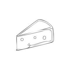 Obraz premium Cheese Wedge One Line Drawing Isolated on White Background Minimalist Food Sketch
