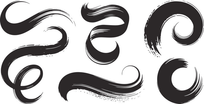 Black ink calligraphic brush strokes white