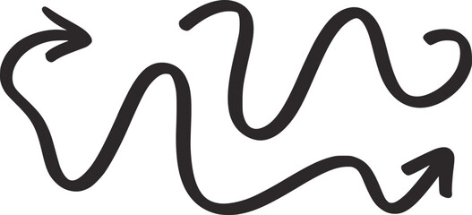 Handdrawn black ink wave and loop arrows white