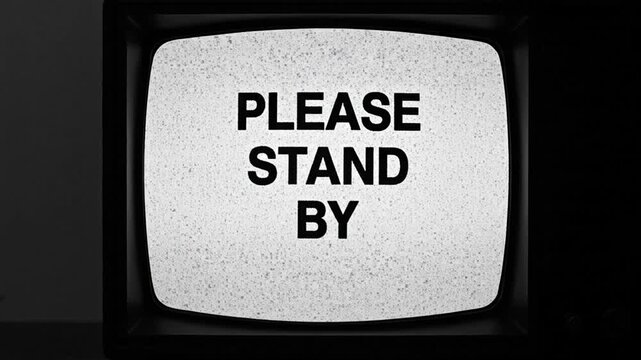 Static Screen Alert: The message PLEASE STAND BY is displayed on an old television screen, evoking a sense of anticipation and interruption.