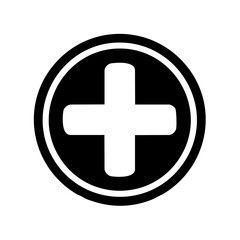 Obraz premium Bold black and white graphic icon of a plus sign inside a circle symbol design