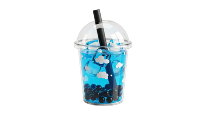 Blue Bubble Tea with Straw on White Background