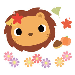 可愛いライオンのマーク　秋の紅葉