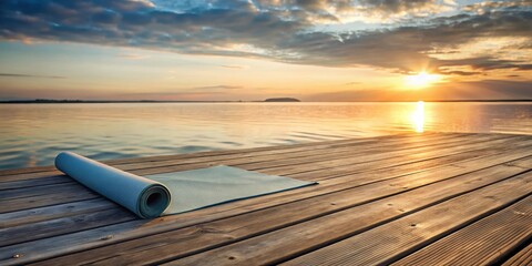 Serene Sunset Yoga Session on a Wooden Dock Overlooking a Calm Lake