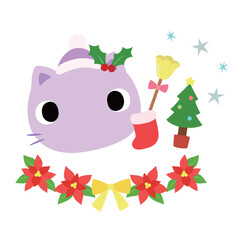 可愛いネコのマーク　冬のクリスマス