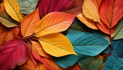 Vibrant Autumn Leaves Background Nature Digital Art Colorful Palette Close Up Seasonal Aesthetic