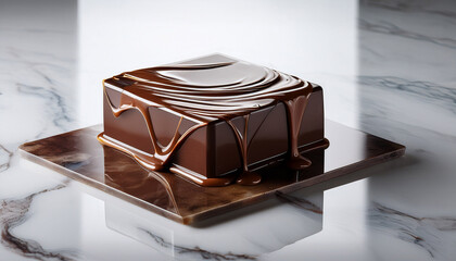 Melting Chocolate Monolith On White Onyx Backdrop With Copy Space