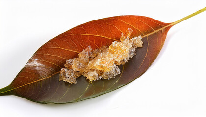 Honeydew Excreted By The Red Gum Lerp Psyllid Glycaspis Brimblecombei Forms A Crystalline Shell Over The Insect And The Leaves Can Become Completely Covered With These Shells Isolated On White