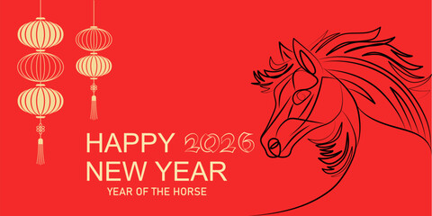 Chinese New Year 2026. Year of the horse. Lunar Year 2026 banner vector illustration