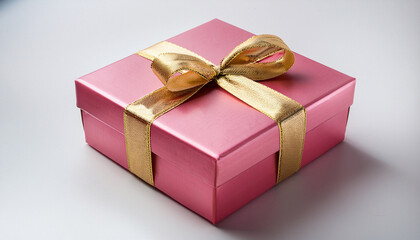 Pink Gift Box With Gold Ribbon Isolated On Transparent Background