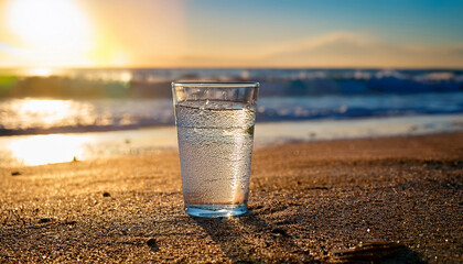 Refreshing Glass Of Water On The Beach