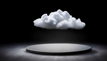 White Cloud Above A Grey Platform Against A Black Background