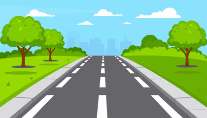 Cartoon Illustration of Road Leading to City