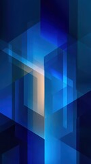 Abstract Geometric Composition - Overlapping Blue Hexagons with Central Light Glow.