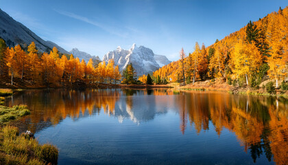 Serene Autumn Mountain Landscape With A Calm Lake And Colorful Trees