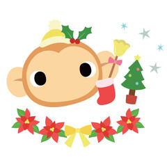 可愛いサルのマーク　冬のクリスマス