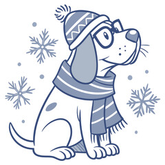 Playful Surprised Bloodhound design, styled with wearing glasses and Frosty Winter shades in a Cozy winter setting