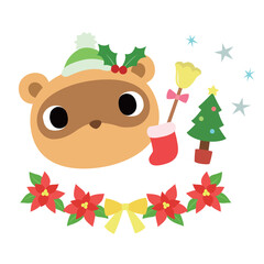 可愛いタヌキのマーク　冬のクリスマス