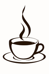 Obraz premium A simple, clean, and inviting line art illustration of a steaming cup of coffee with a saucer, perfect for cafe menus and beverage-related designs