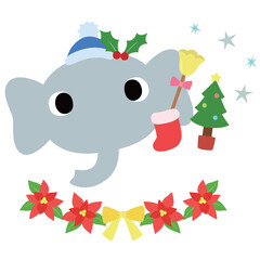 可愛いゾウのマーク　冬のクリスマス