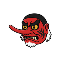Tengu mask representing a mythical creature in japanese folklore, suitable for asian culture designs, halloween, and traditional art themes.