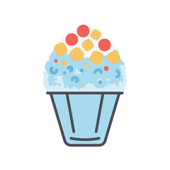 Shaved ice dessert with colorful fruit in a cup, ideal for summer menus, food blogs, and refreshing beverage concepts.