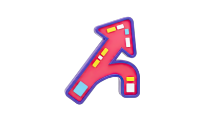 3D Arrow Pointing Up and Right on White Background