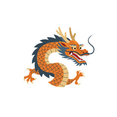 Chinese dragon in vibrant colors on white background, perfect for cultural designs, asian themes, and festive decorations in chinese new year.