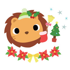 可愛いライオンのマーク　冬のクリスマス