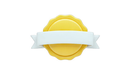 3D Award Badge with Ribbon on White Background
