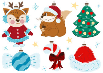 Christmas tree decorations, Christmas ornaments. Set of illustrations