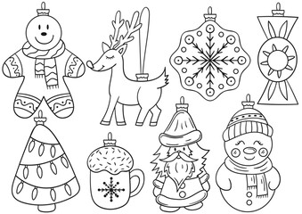 Christmas tree decorations, Christmas ornaments. Set of illustrations