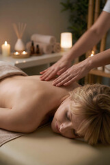 Obraz premium relaxing spa massage therapy session with warm candlelight and calm wellness atmosphere