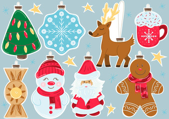 Christmas tree decorations, Christmas ornaments. Set of illustrations