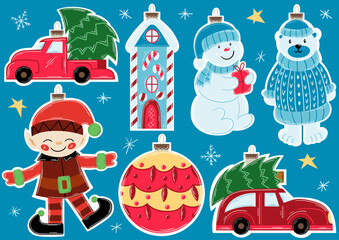 Christmas tree decorations, Christmas ornaments. Set of illustrations