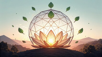 Glowing Lotus Flower Structure with Sunlight Shining Through