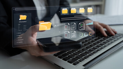 A user interface for a document management system. The dashboard provides file organization, a project workspace, and data analytics for corporate information management. Fermion