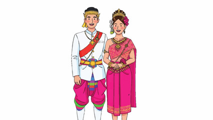 Traditional Asian couple in colorful attire