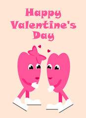 Valentine's Day card with a pair of cute hearts in a groovy style