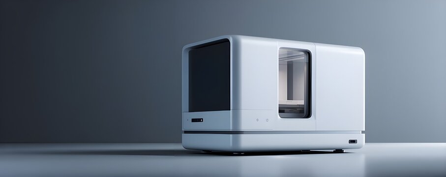 Bright smooth-edged automated spectrometer housing illustrating precise scientific innovation in modern instrument design