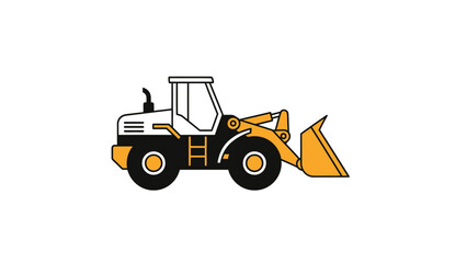 Yellow and black wheel loader illustration on white background.