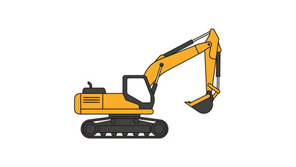 Yellow Excavator Construction Vehicle Illustration on White Background.