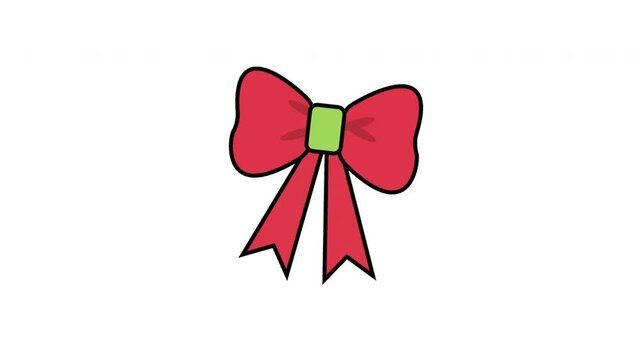 Simple flat vector illustration of a red Christmas bow with a green center on a white background.