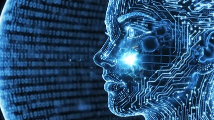 Digital Human Face and Globe with Binary Code and Molecular Structures. - Powered by Adobe