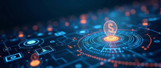 Cinematic digital finance concept with holographic interface; glowing icons gently pulsate while camera slowly pans, highlighting blockchain technology and cryptocurrency innovation. - Powered by Adobe