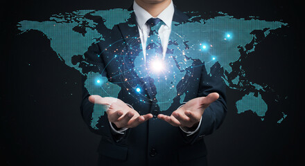 Businessman presenting global network connections digitally