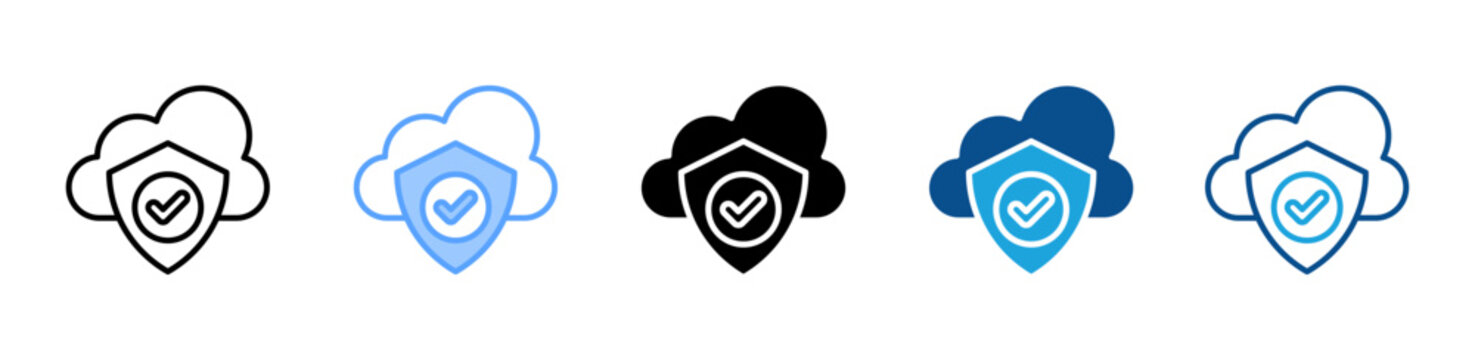 Secure Cloud icon set multiple style collection