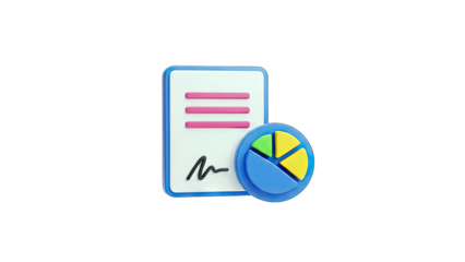 3D Contract with Pie Chart Illustrating Business Analytics