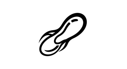 Simple black and white line art drawing of a single peanut.
