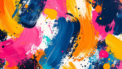 Abstract pattern with expressive brushstrokes and colorful splashes, vibrant hues, retro 70s 80s